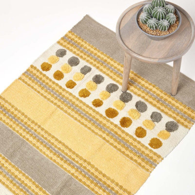 Homescapes Cotton Chenille Striped Tufted Circle Rug Grey Mustard Yellow 60 X 100Cm - image 1