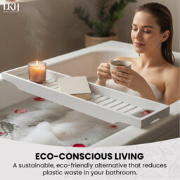 LKH Home Collection Lkh Bamboo Wooden Bath Caddy Tray Durable Prevents Spills Water Resistant Bathtub Tray For Across The Bath Luxury Bath Shelf - thumbnail 8