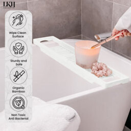 LKH Home Collection Lkh Bamboo Wooden Bath Caddy Tray Durable Prevents Spills Water Resistant Bathtub Tray For Across The Bath Luxury Bath Shelf - thumbnail 3