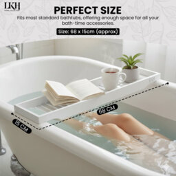 LKH Home Collection Lkh Bamboo Wooden Bath Caddy Tray Durable Prevents Spills Water Resistant Bathtub Tray For Across The Bath Luxury Bath Shelf - thumbnail 4