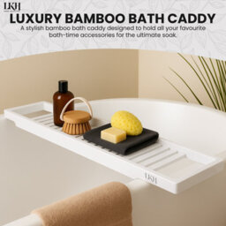 LKH Home Collection Lkh Bamboo Wooden Bath Caddy Tray Durable Prevents Spills Water Resistant Bathtub Tray For Across The Bath Luxury Bath Shelf - thumbnail 2