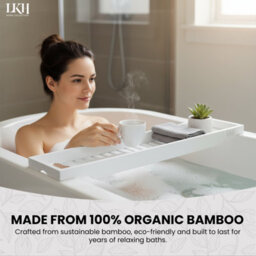 LKH Home Collection Lkh Bamboo Wooden Bath Caddy Tray Durable Prevents Spills Water Resistant Bathtub Tray For Across The Bath Luxury Bath Shelf - thumbnail 5