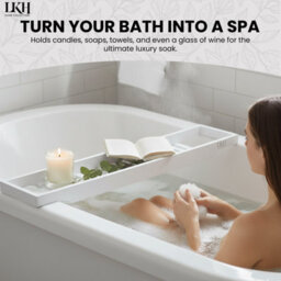 LKH Home Collection Lkh Bamboo Wooden Bath Caddy Tray Durable Prevents Spills Water Resistant Bathtub Tray For Across The Bath Luxury Bath Shelf - thumbnail 6