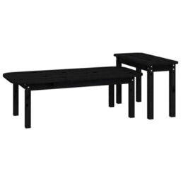 Berkfield 2 Piece Coffee Table Set Black Solid Wood Pine - thumbnail 5