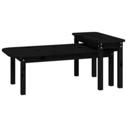 Berkfield 2 Piece Coffee Table Set Black Solid Wood Pine - thumbnail 2