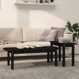 Berkfield 2 Piece Coffee Table Set Black Solid Wood Pine - thumbnail 1