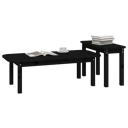 Berkfield 2 Piece Coffee Table Set Black Solid Wood Pine - thumbnail 4