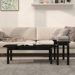 Berkfield 2 Piece Coffee Table Set Black Solid Wood Pine - thumbnail 3