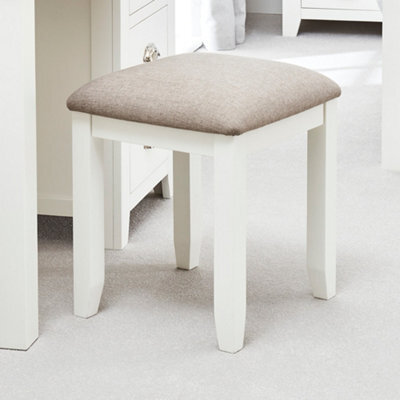 The Furniture Market Cheshire White Painted Dressing Table Stool With Light Grey Fabric Seat Pad Stylish And Timeless - image 1