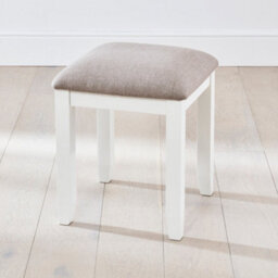 The Furniture Market Cheshire White Painted Dressing Table Stool With Light Grey Fabric Seat Pad Stylish And Timeless - thumbnail 3
