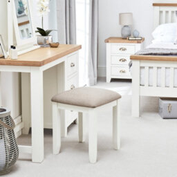 The Furniture Market Cheshire White Painted Dressing Table Stool With Light Grey Fabric Seat Pad Stylish And Timeless - thumbnail 2