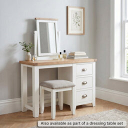 The Furniture Market Cheshire White Painted Dressing Table Stool With Light Grey Fabric Seat Pad Stylish And Timeless - thumbnail 6