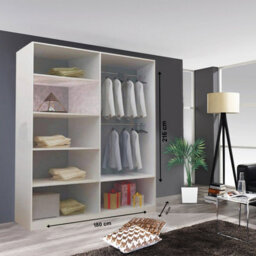 Modern Oslo Mirror Sliding Door Wardrobe With Hanging Rails & Shelves (Grey, 180Cm) - thumbnail 2