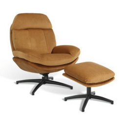 Velvet Tan Brenna Swivel Armchair With Footstool - thumbnail 2