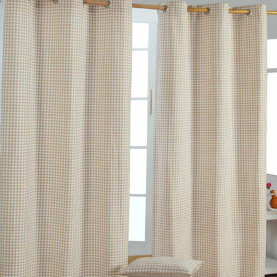 Homescapes Beige Cotton Gingham Eyelet Curtains 137 X 228Cm - image 1