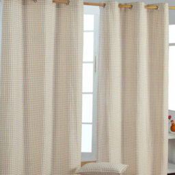 Homescapes Beige Cotton Gingham Eyelet Curtains 137 X 228Cm