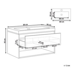 Wyld And Coco 80Cm Wall-Mounted Vanity Unit With Integrated Basin, Light Brown Wood Effect - thumbnail 4