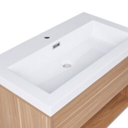 Wyld And Coco 80Cm Wall-Mounted Vanity Unit With Integrated Basin, Light Brown Wood Effect - thumbnail 7