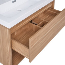 Wyld And Coco 80Cm Wall-Mounted Vanity Unit With Integrated Basin, Light Brown Wood Effect - thumbnail 8