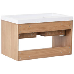 Wyld And Coco 80Cm Wall-Mounted Vanity Unit With Integrated Basin, Light Brown Wood Effect - thumbnail 6