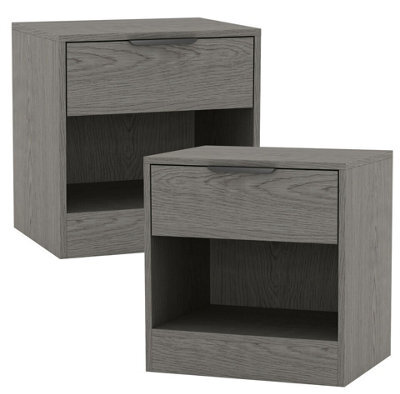 Urbn-Living Urbnliving 45Cm Width 1-Drawer Bedside Cedar Grey Table Cabinet Nightstand Storage Shelf Bedroom Furniture Unit Set Of 2 - image 1