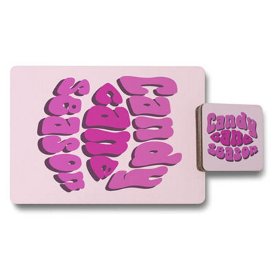 Benjamin Tate Design Candy Cane Season Placemats And Coasters Set With Designer Artwork And Wood Base Limited Edition - image 1