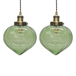 First Choice Lighting Set Of 2 Layla - Green Glass Easy Fit Pendant Shades Brass Detail