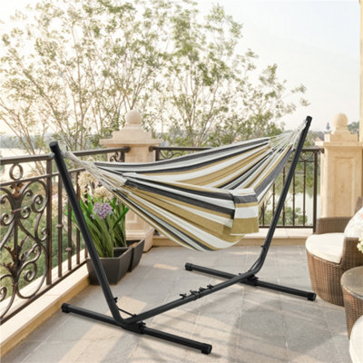 Yaheetech Desert Stripe Hammock Bed With Adjustable Steel Stand, Travel Bag For Garden, Beach, Camping & Outdoors - image 1