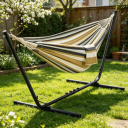 Yaheetech Desert Stripe Hammock Bed With Adjustable Steel Stand, Travel Bag For Garden, Beach, Camping & Outdoors - thumbnail 9