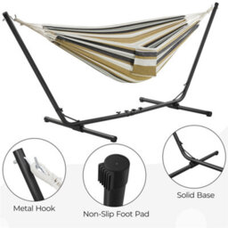 Yaheetech Desert Stripe Hammock Bed With Adjustable Steel Stand, Travel Bag For Garden, Beach, Camping & Outdoors - thumbnail 4