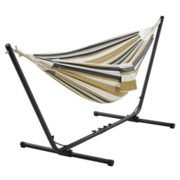 Yaheetech Desert Stripe Hammock Bed With Adjustable Steel Stand, Travel Bag For Garden, Beach, Camping & Outdoors - thumbnail 2