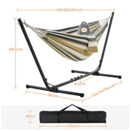 Yaheetech Desert Stripe Hammock Bed With Adjustable Steel Stand, Travel Bag For Garden, Beach, Camping & Outdoors - thumbnail 3