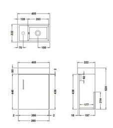 GravaHaus Bleached Oak Gloss Wall Hung Vanity Unit 400mm With Chrome Tap, Waste & Handle - thumbnail 2