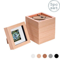 "Nicola Spring 4 X 4"" Photo Frames - Light Wood/white Mount - 3D Picture Frame Box Portrait Display Case (12.5 X 12.5Cm) Set Of 5" - thumbnail 1