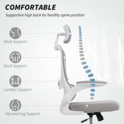 Homcom High Back Mesh Computer Desk Chair With Lumbar Support, Grey - thumbnail 4