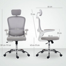 Homcom High Back Mesh Computer Desk Chair With Lumbar Support, Grey - thumbnail 3