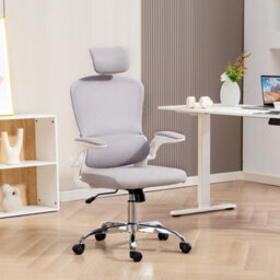 Homcom High Back Mesh Computer Desk Chair With Lumbar Support, Grey - thumbnail 1