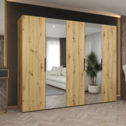 Arte Oak Artisan Marbella Ii Hinged Door Wardrobe 250Cm - Classic Woodgrain Storage With Mirrored Accents - thumbnail 1