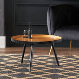 Pacific Lifestyle Round Tripod Wood Coffee Table With Ribbed Edge