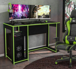 Home Detail Ryker Gaming Desk Computer Table Workstation, Black With Green Trim - thumbnail 1