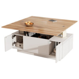 White & Natural Wood Lift Up Coffee Table With Hidden Storage, 2 Doors & 2 Lifting Platforms - thumbnail 4