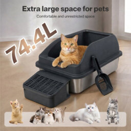 Skylos Stainless Steel Cat Litter Box Big Cats Kitten High Sided Grey - thumbnail 5