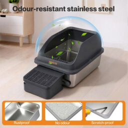 Skylos Stainless Steel Cat Litter Box Big Cats Kitten High Sided Grey - thumbnail 6