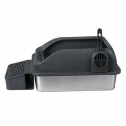 Skylos Stainless Steel Cat Litter Box Big Cats Kitten High Sided Grey - thumbnail 3