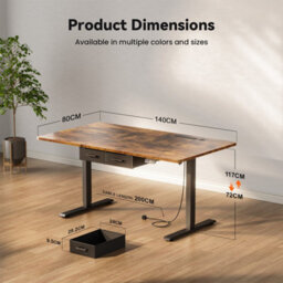 Electric Standing Desk With Power Outlets, 140 X 80 Cm Sit Stand Desk With 2 Drawers, Usb Ports, Height Adjustable, Brown - thumbnail 5