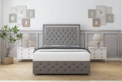"Sloomy Sofia Chrome Pewter Dumfries Divan Bed Set 2 Drawers Left Side - 54"" Floor Standing  & 12""  Footboard 2'6 Small Single" - image 1