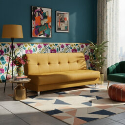 Enduro Xi Click Clack Sofa Bed Wooden Frame Foam Mattress Ideal For Living Room 195X90X85 Cm Yellow - thumbnail 3