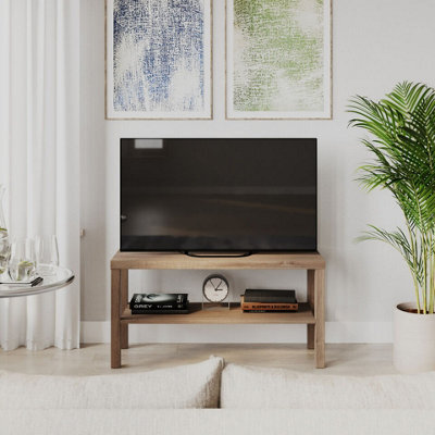 Urbn-Living Urbnliving 90Cm 2 Tier Tv Bench Entertainment Media Stand Cabinet Wooden Storage Display Unit, Oak - image 1