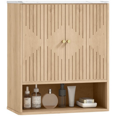 Oak Bathroom Wall Cabinet Adjustable Shelf And Open Shelf - image 1