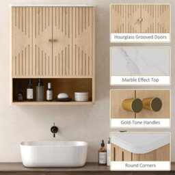 Oak Bathroom Wall Cabinet Adjustable Shelf And Open Shelf - thumbnail 4